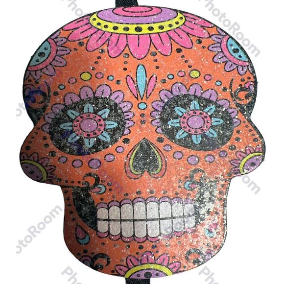 -HALLOWEEN Day of The Dead Sugar Skulls Glittery Wall Hanging Decor Sign - Picture 4 of 7